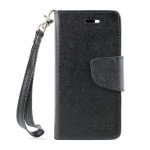 Wholesale iPhone 5S 5 Diary Flip Leather Wallet Case w Stand and Strap (Black Black)